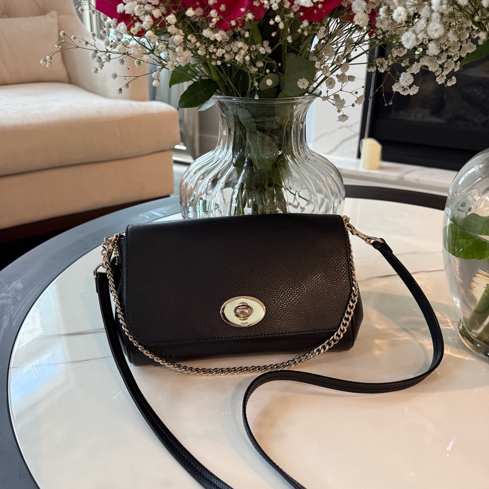 Coach Black Pebbled Leather Crossbody with Gold-Tone Turnlock